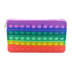 Push Bubble Pencil Bag School Kids Rainbow Silicone Tote Fidget Pencil Case Storage Bag