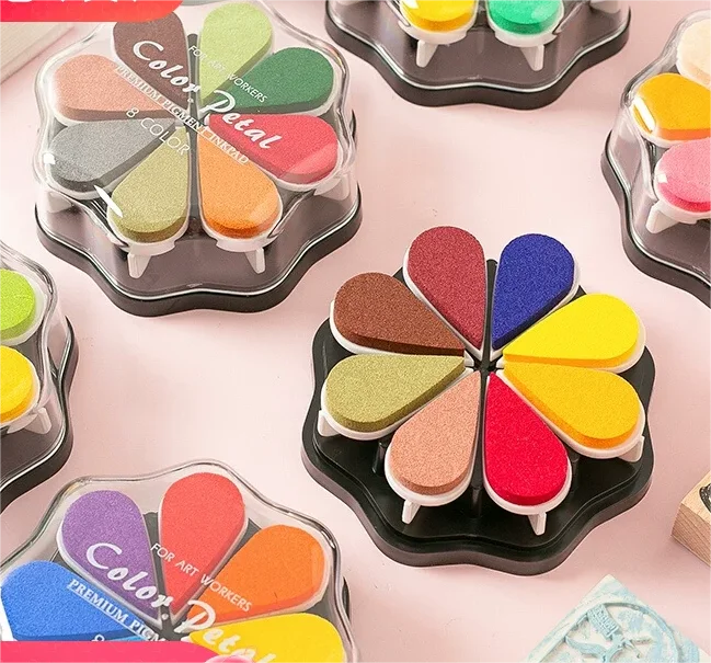 2023 New Flower shaped DIY Stamp Printing Pigment Ink Pad 8 Colors Petal Ink Pad for Scrapbooking