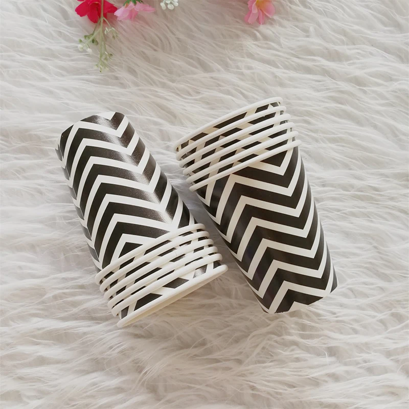 Factory direct sales Disposable Tableware Sets Paper Cups 250ml Strip Paper Cups for Party Water Juice Cola Drinking