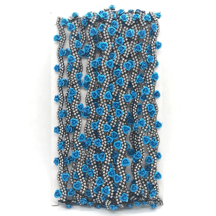 LP211 Wholesale crystal rhinestone blue flower plastic Black  trimming cup chain rhinestones for dress
