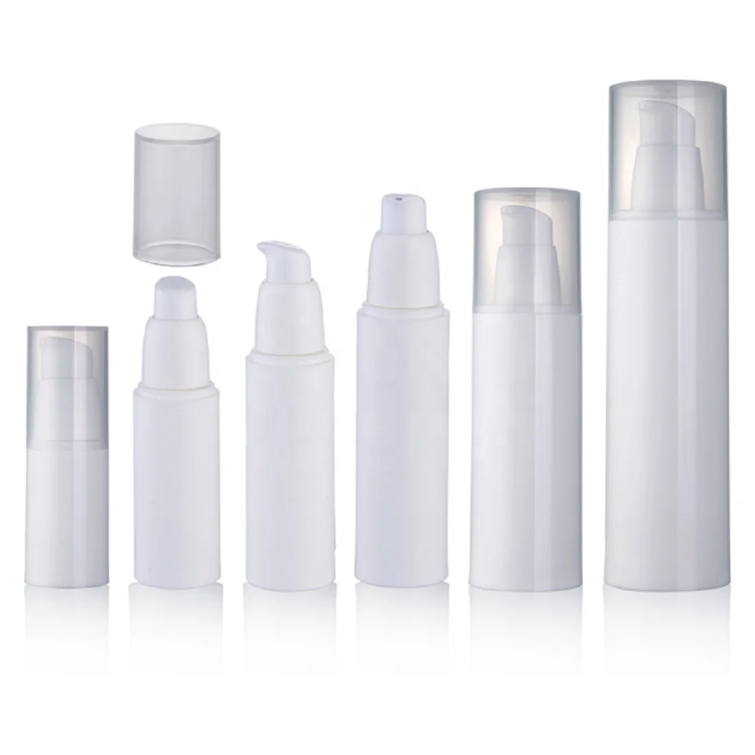 White plastic airless pump bottles with clear cap for serum lotion cosmetic packing 15/30//40/60/80/100ml