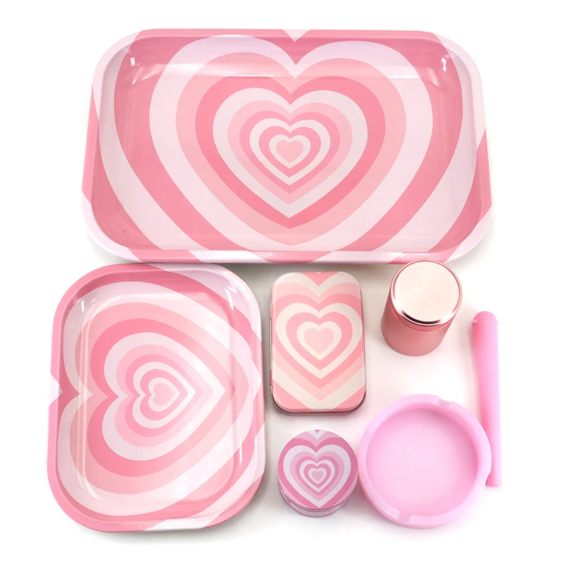 Wholesale  7pcs a Set Custom Logo Classic Rolling Tray Blank Tobacco Tin Spill-Proof Small Storage Tray Cone Roller for Smoking