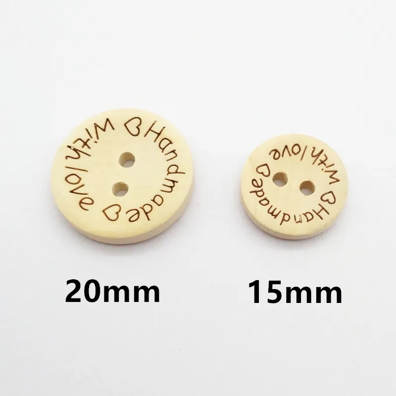 15mm and 20mm handmade withlove wood button in natural color, natural wood button