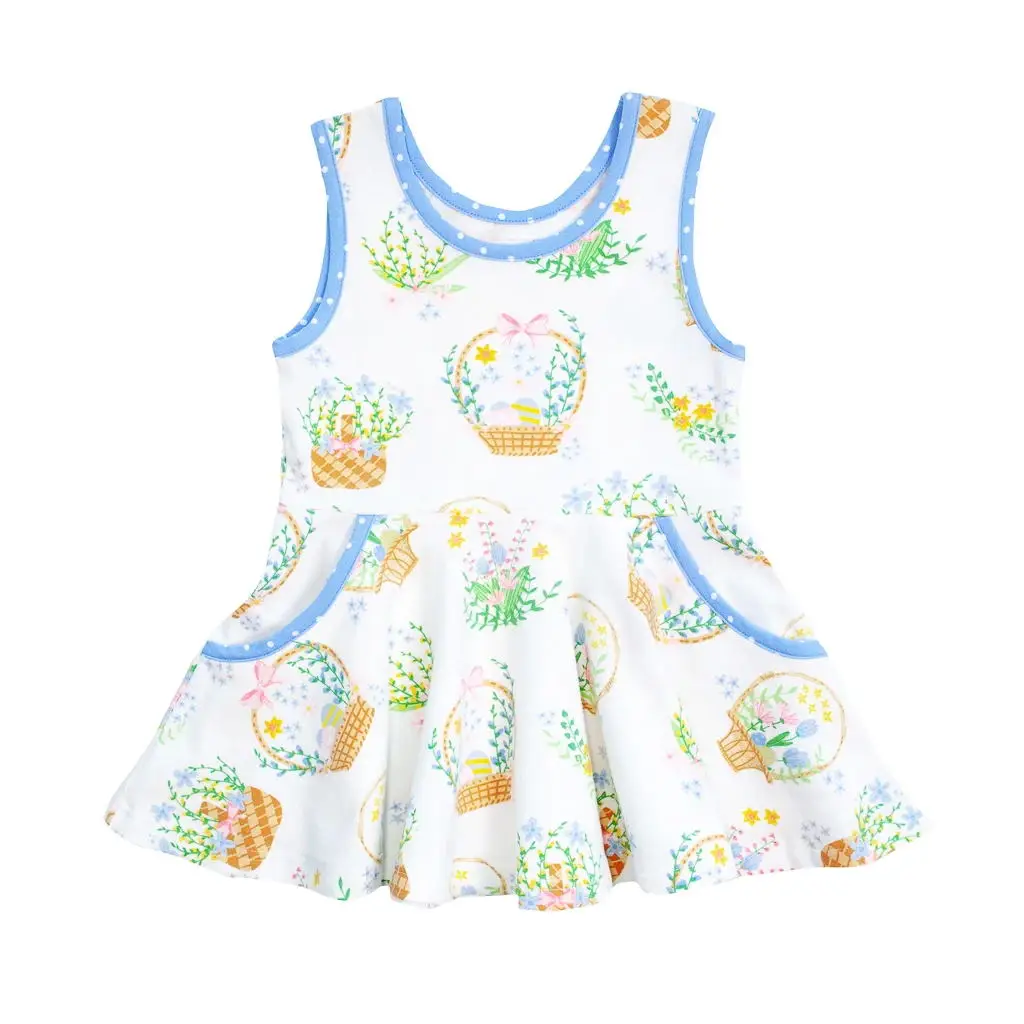latest Easter day girl outfits bunny printing frock dress and ruffle pants best selling baby clothing set