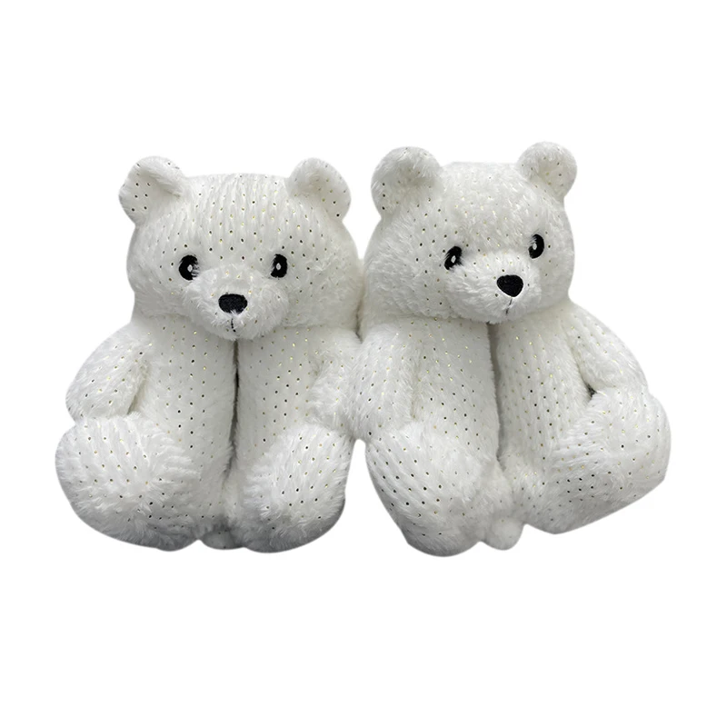 Latest Hot Popular Winter Warm Cotton Home Plush All-inclusive Black White Teddy Bear Slippers