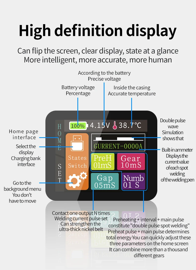 Mini Spot Welder 18650 Battery Pack Welding Machine 0.1-0.25MM Digital 30 Gear Adjust Portable Spot Welder Automatic Trigger
