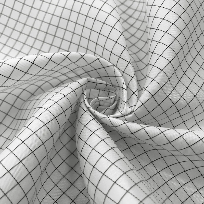 White color Microquilt Carbon yarn polyester ESD conductive 0.6% carbon thread microfiber fabric