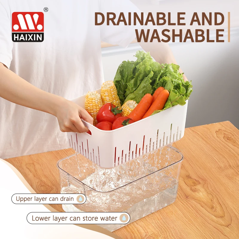 Stackable Fridge Organizer Clear Plastic Fridge Bins Organizing for Kitchen Storage food containers crisper box with basket