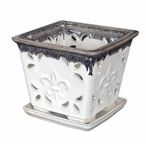OEM wholesale plant pots custom shaped ceramic white orchid flower pot with holes