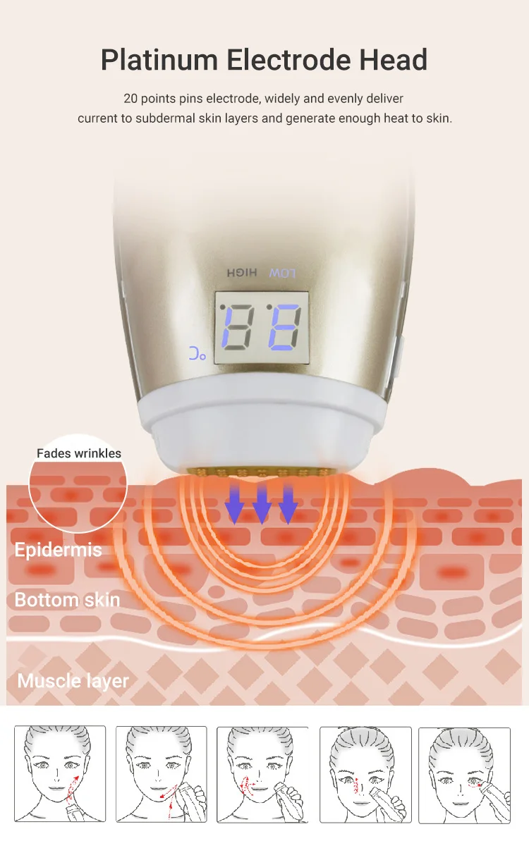 Home Handheld Face Lattice Radio Frequency RF Skin Tightening Machine Handheld Temperature Control Rf Device