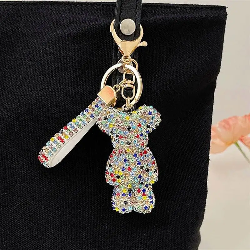 Wholesale Bling Teddy Bear Keychain Cute Key Chains Car Accessories Fashion Rhinestones Bea Keychains for Women Girls