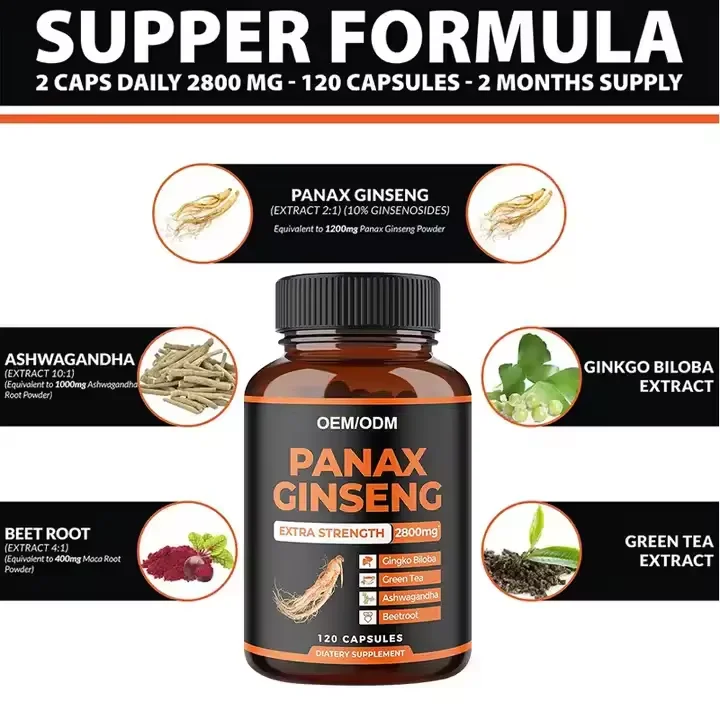 Красные капсулы для повышения энергии женьшеня Panax с корнем свеклы/экстрактом гинкго билоба мужчин