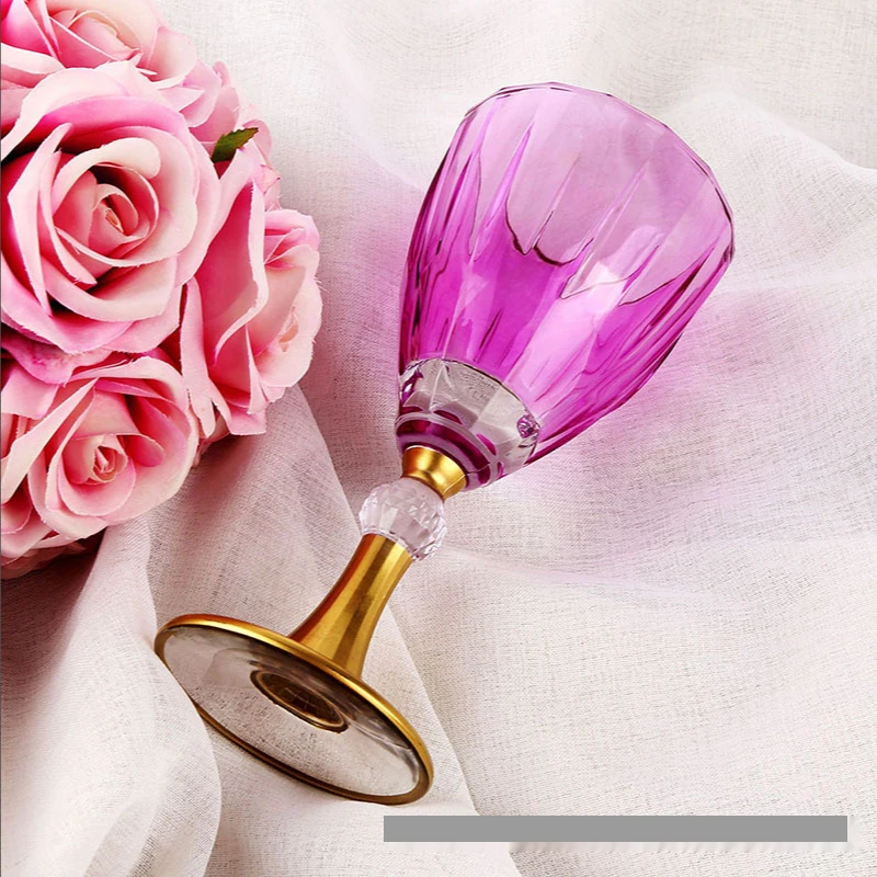 European-style colored glassware pink tall colored red wine diamond glass home creative wine champagne goblet