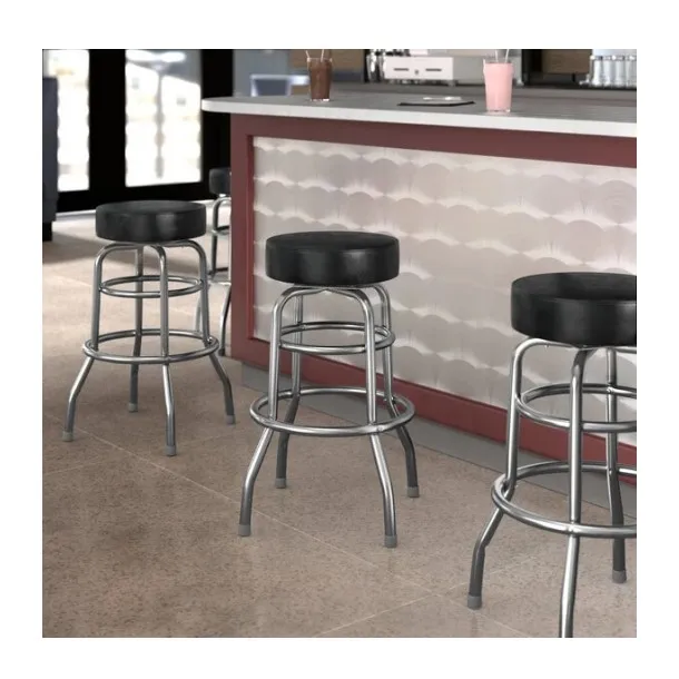 Synthetic leather Seating Black Metal Swivel Bar Stools chair with Chrome Double Rings