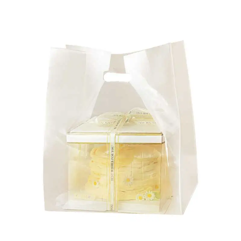 Highly Transparent Cake Bakery Packaging Plastic Bag Custom Biodegradable Food Take Out Handle Baking Shopping Bags