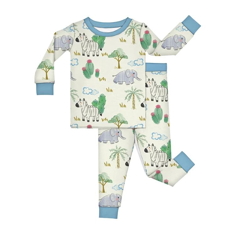 Custom Print Cartoon Pattern Baby Boys Underwear Clothing Set Long Sleeve Lyocell Sleeper Winter Pajamas Children Home Clothes