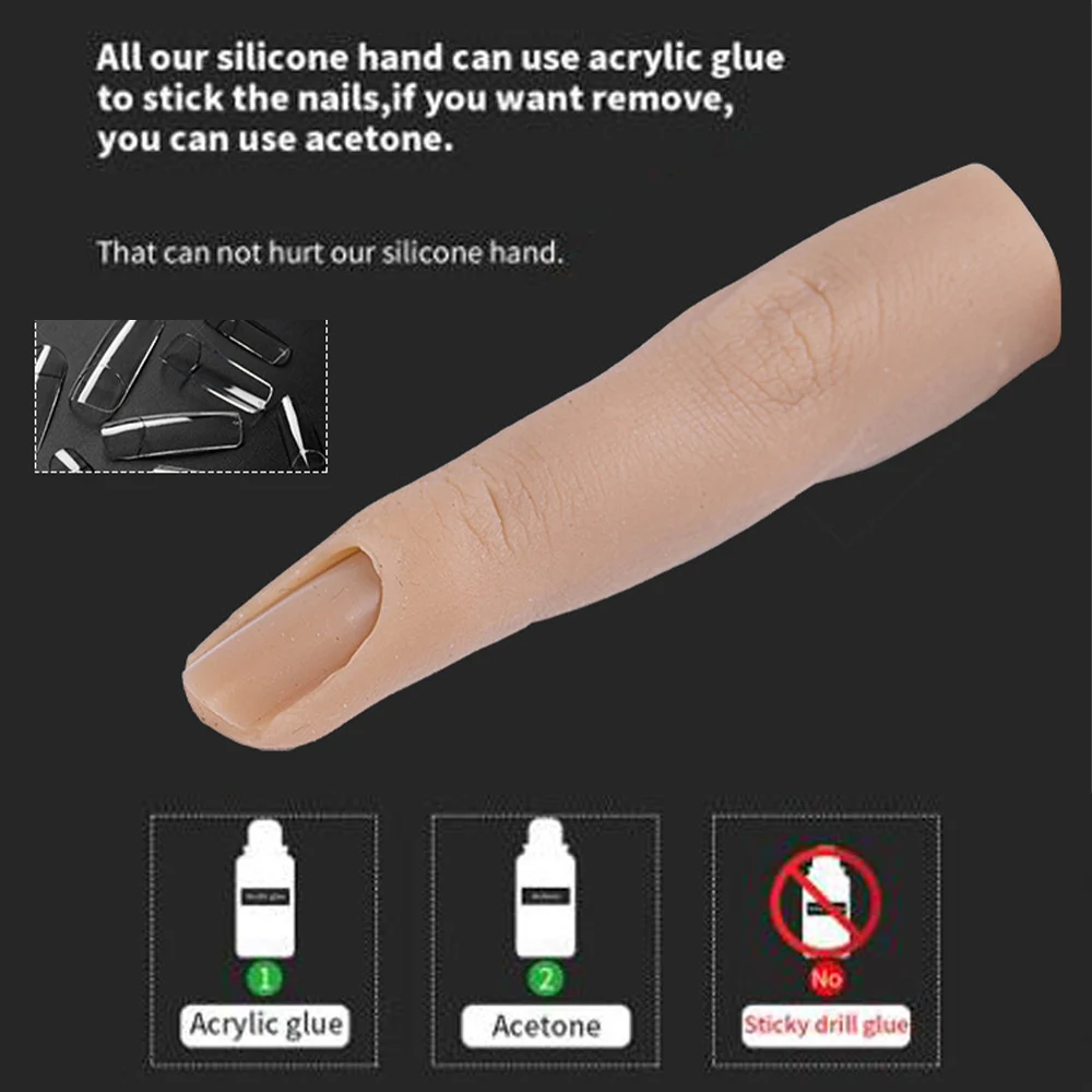 Silicone Practice Hand For Acrylic Nails With Clip Fake Training Finger Model