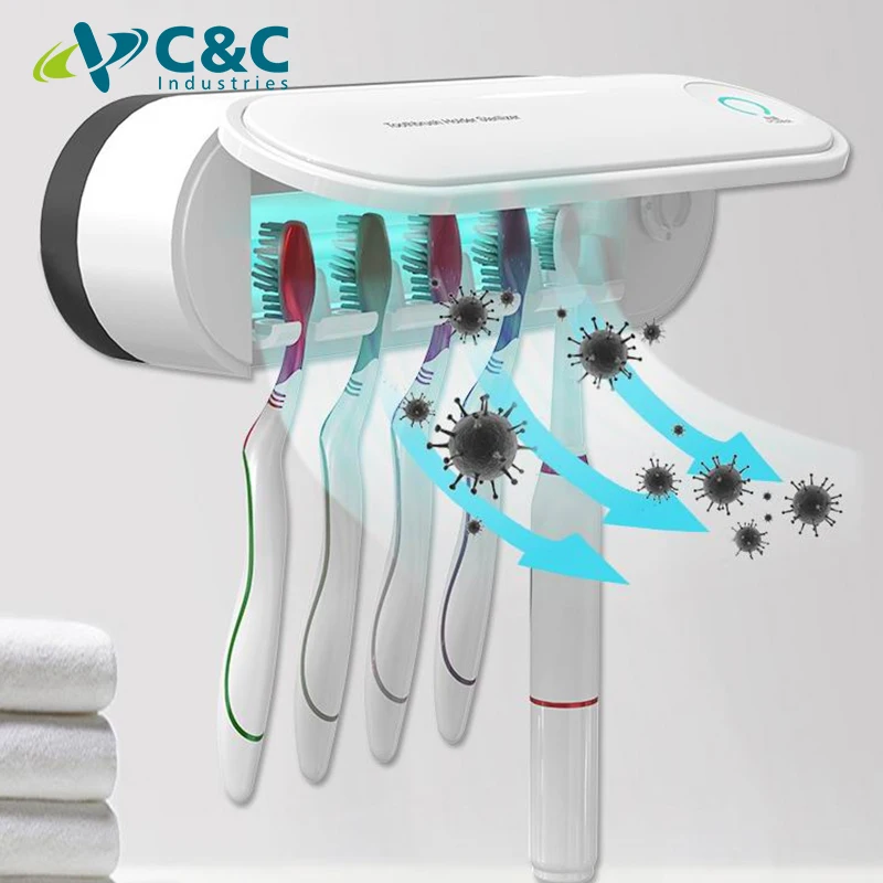 C&C Electric UV Light Sterilizer Kills 99.9% Bacteria Toothbrush holder Sterilizer & Toothpaste dispenser