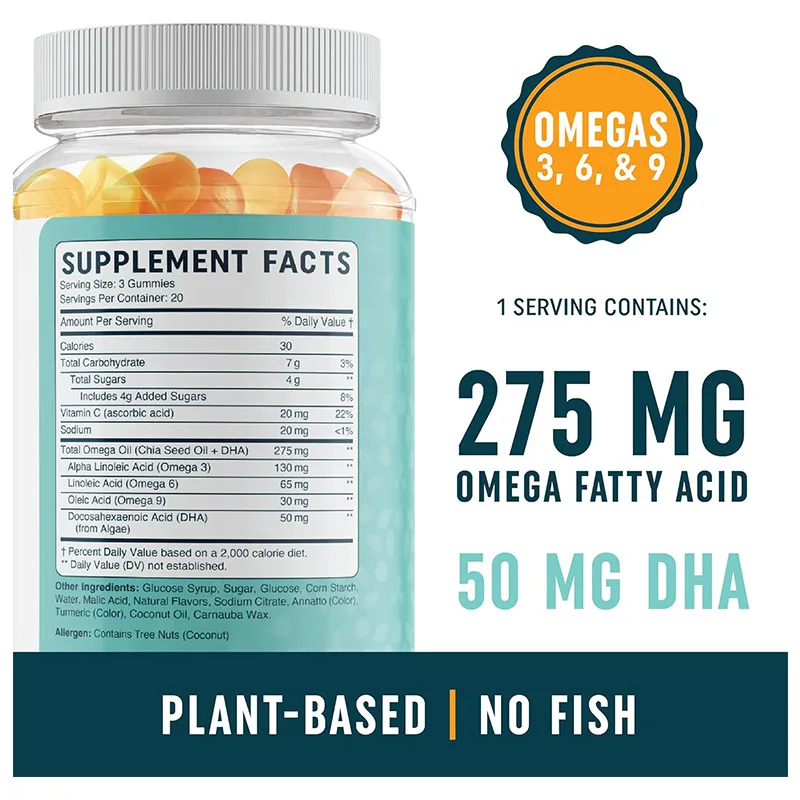 Organic Kids Multivitamin DHA Omega 3 6 9 Fish Oil Gummies for Brain Joint Heart Eye Cardiovascular Health Immune System Support