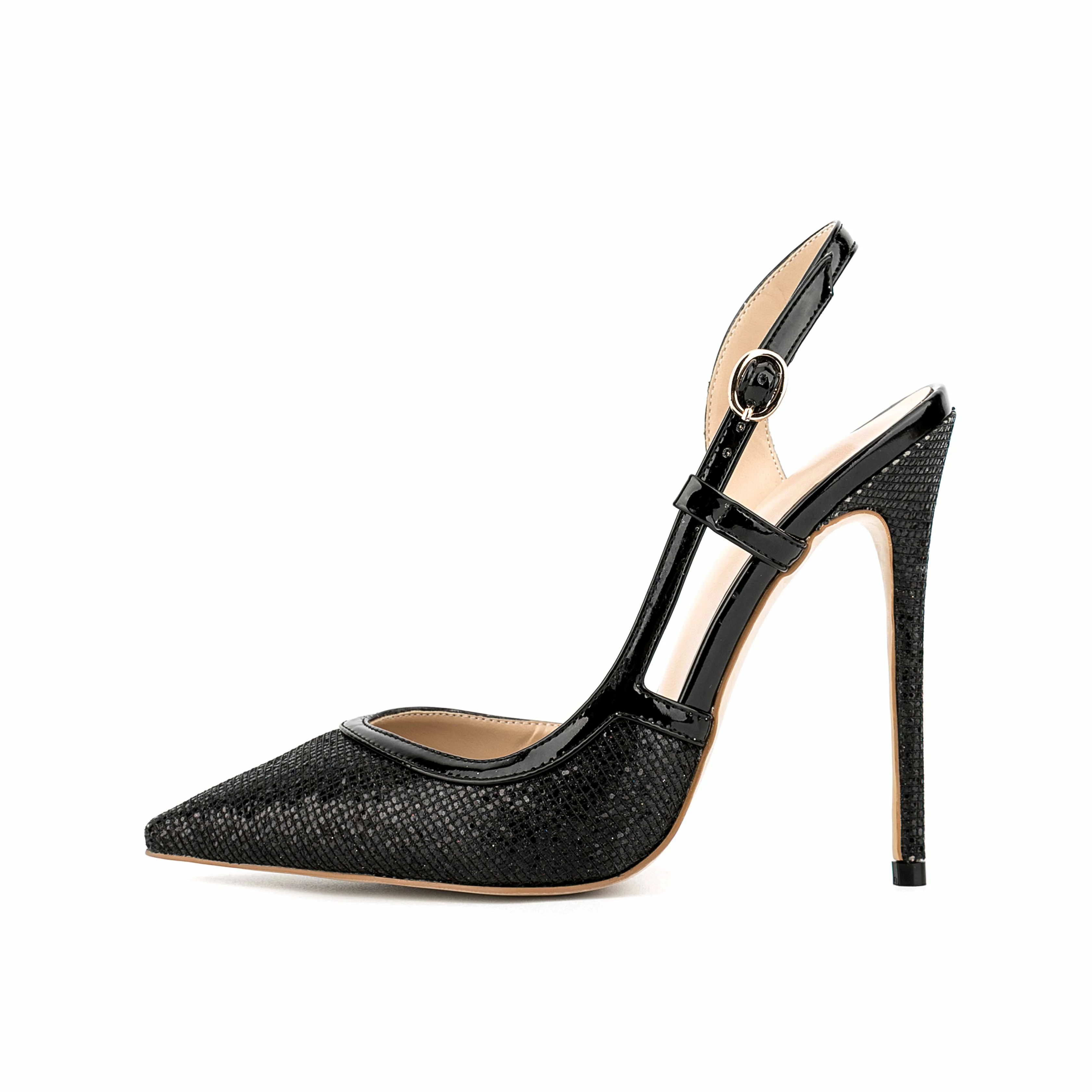 2023 New Arrivals Fashion Buckle Strap Pointed Toe 12cm High Heels Women Slingback Back Space Royal Blue Glitter Ladies Sandals