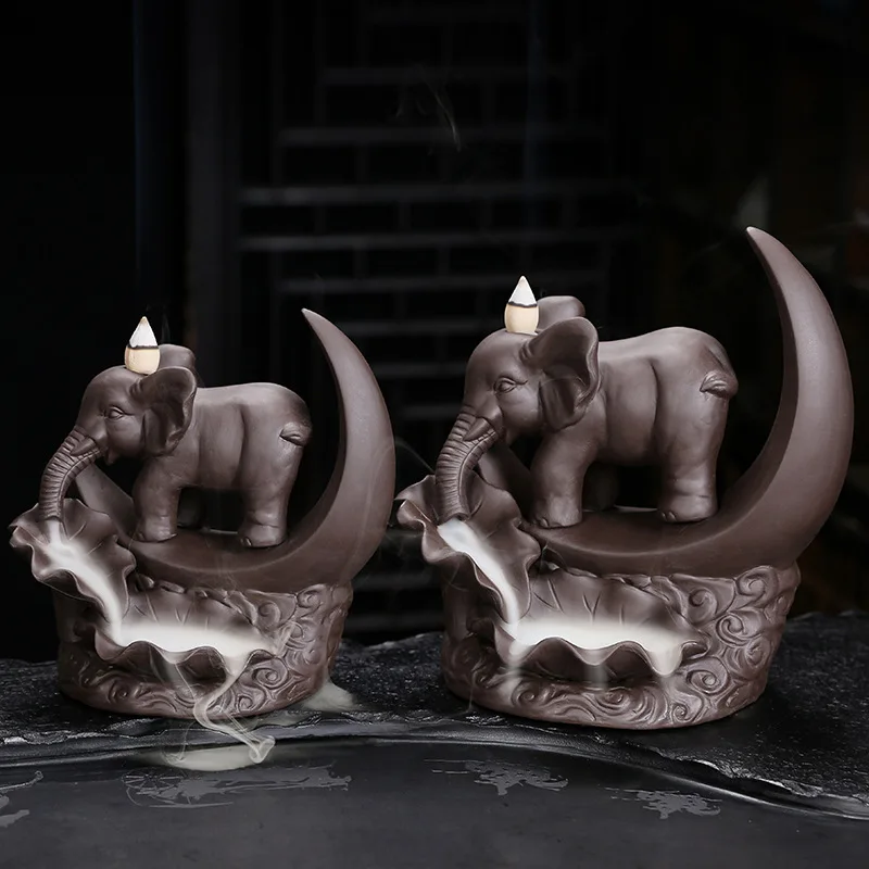 Original Zisha Sandalwood Burner Creative Crescent Elephant Home Tea Room Decoration Backflow Incense Burner