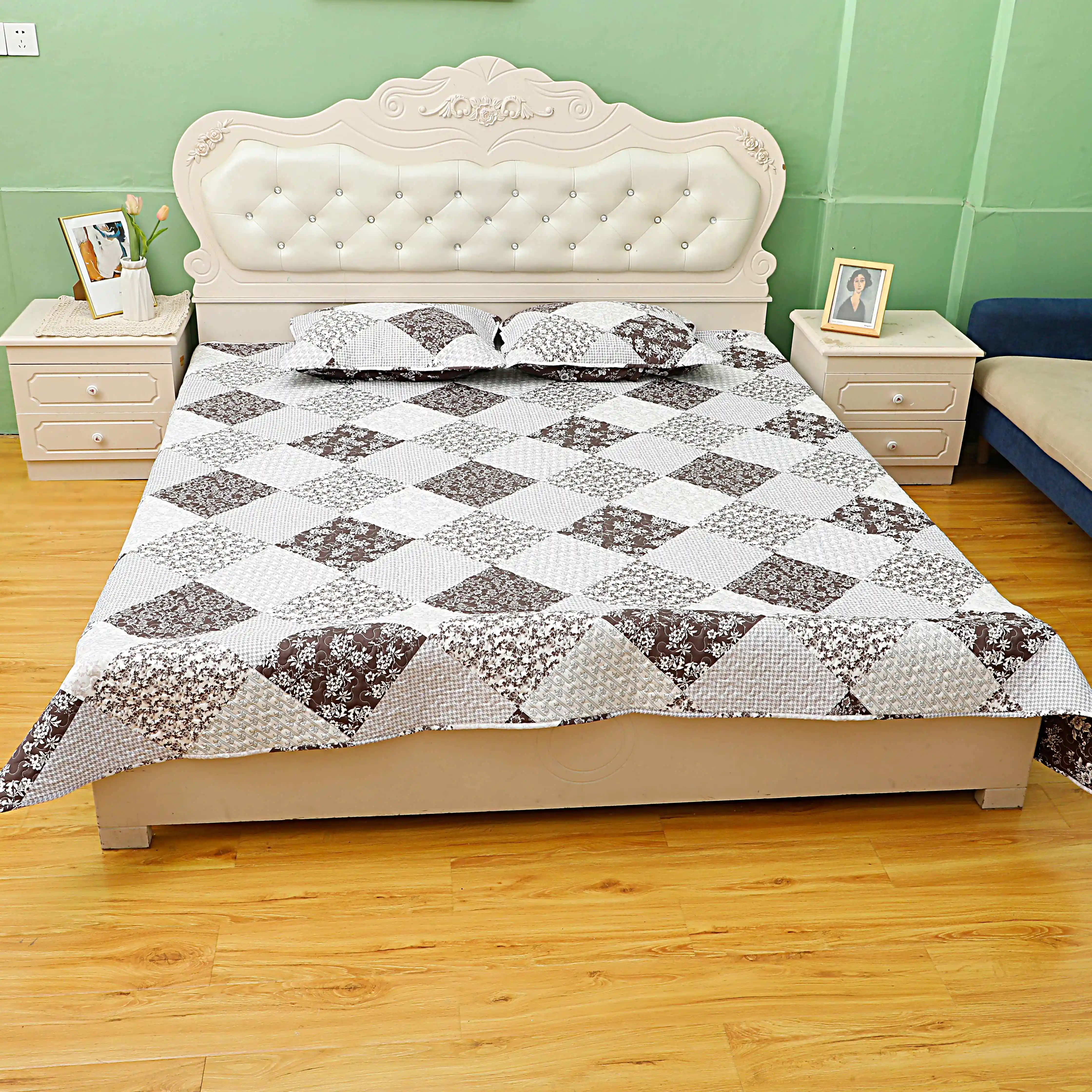 Best-selling Colorful Sewing Patched Thin Quilt printing Bedspread Set