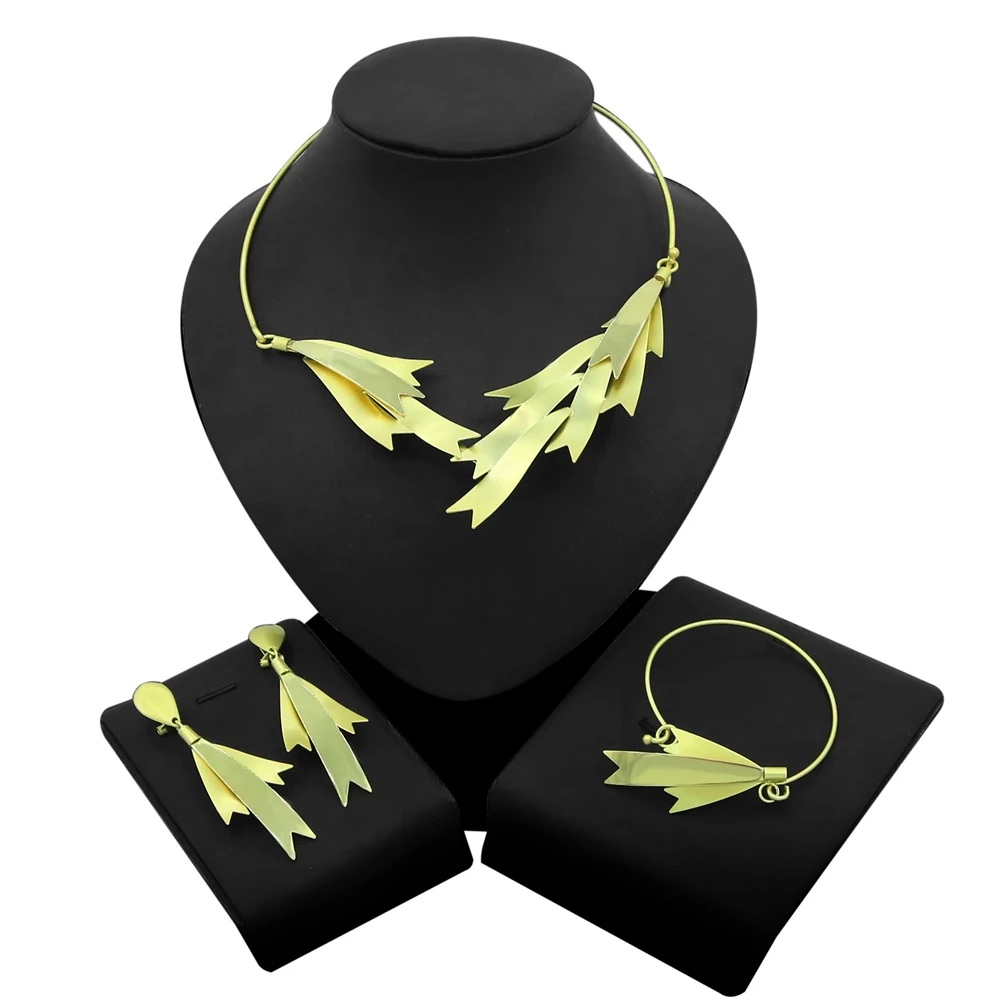 Yulaili новое качество 18 карат Итальянский Золотой, элегантный Ювелирный Комплект ожерелье серьги браслет; Женские туфли для свадьбы и вечеринки ювелирные наборы