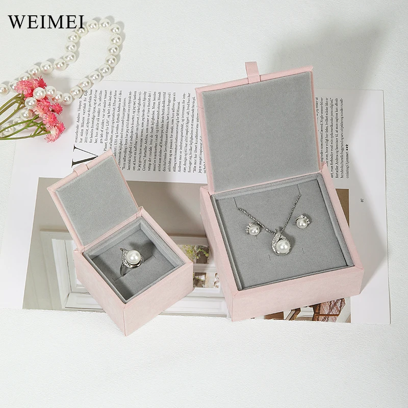 WEIMEI High-end Textured Flat Gift Box Minimalist Necklace Jewelry Box Velvet Lined Packaging Ring Jewelry Box