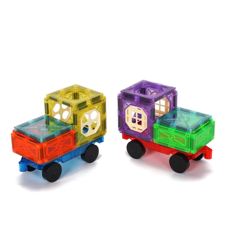 Popular promotional High quality children plastic truck toys magnetic tiles building blocks set