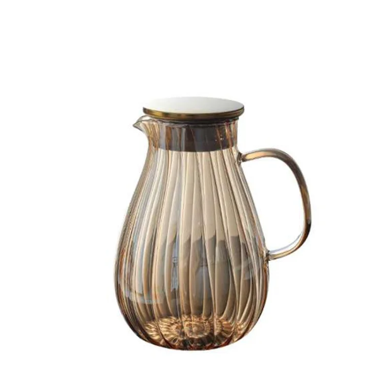 Orange Color Water Carafe Ribbed Design Bedside Carafe Glass Set With Cup