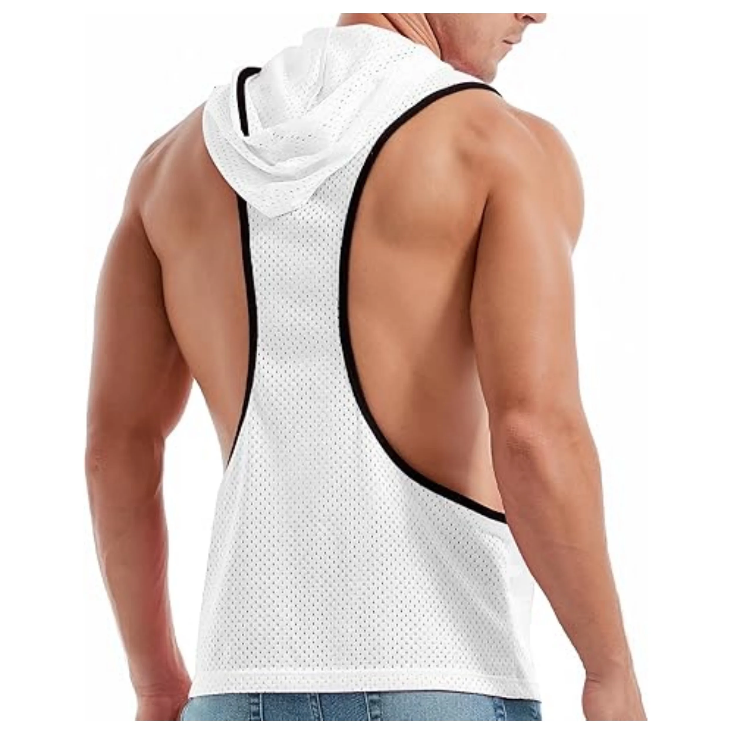 Bodybuilding Wear Cut Off Shirts 100% Polyester Quick Dry Breathable Mesh Gym Stringer  Tank Top For Men