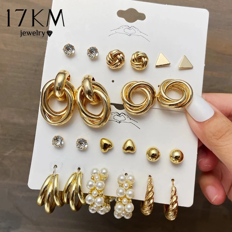 Finetoo Fashion Pearl Hoop Earring Set Women Geometric Gold Metal Round Hoop Earrings 2022 ins trend jewelry gift