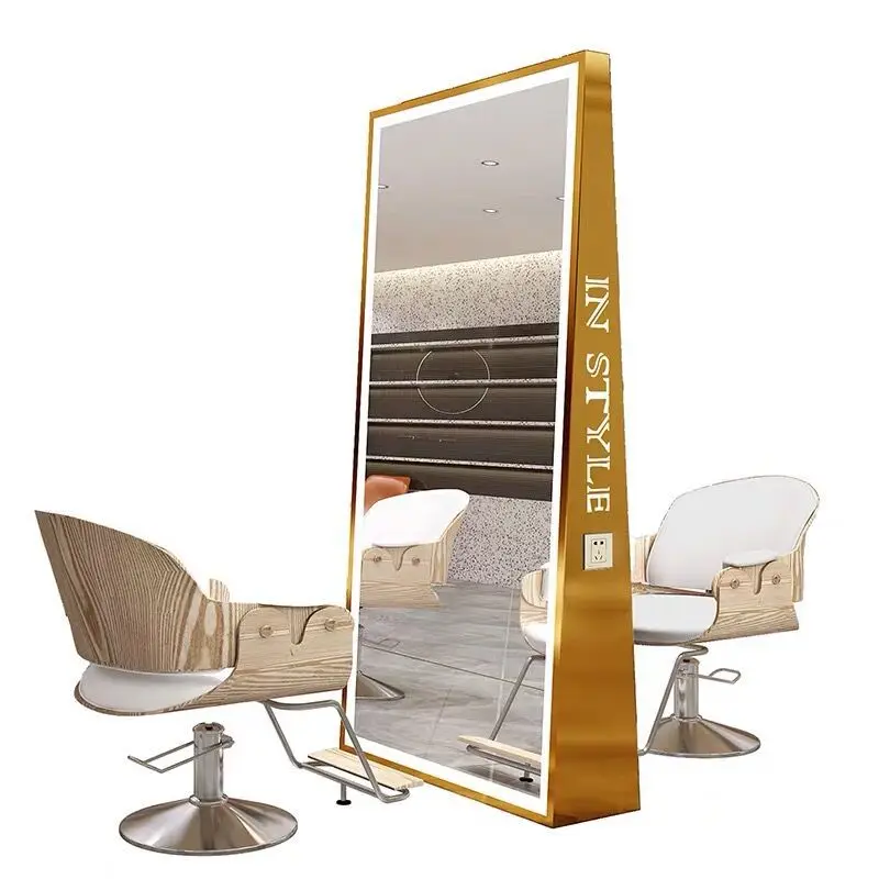High Quality Barber Hairdressing Salon Mirror Floor Upright Large Full Length Mirror Led Beauty Salon Mirror