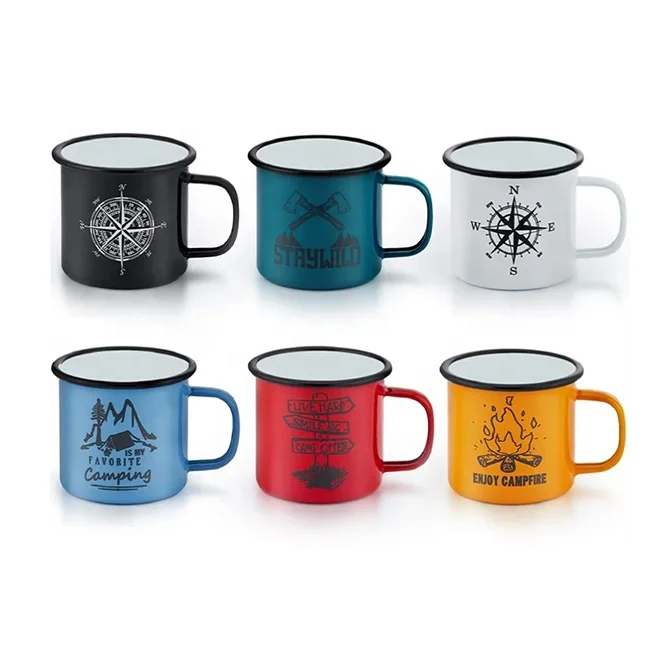 Lightweight Durable enamel 14oz tea or coffee cups Camping Enamel Mug for Tea Soup Milk