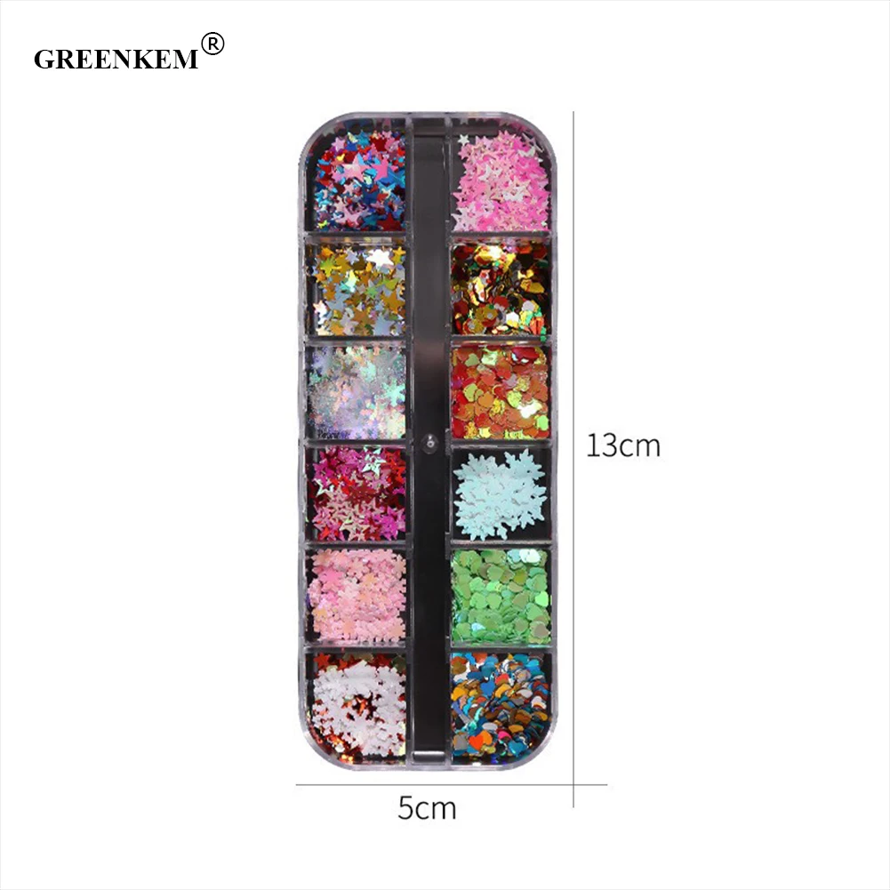 Wholesale Christmas 12 Grids/box Sequins Mixed Color Sparkle Nail Glitter Winter Snowflake Nail Art Sequins Decoration