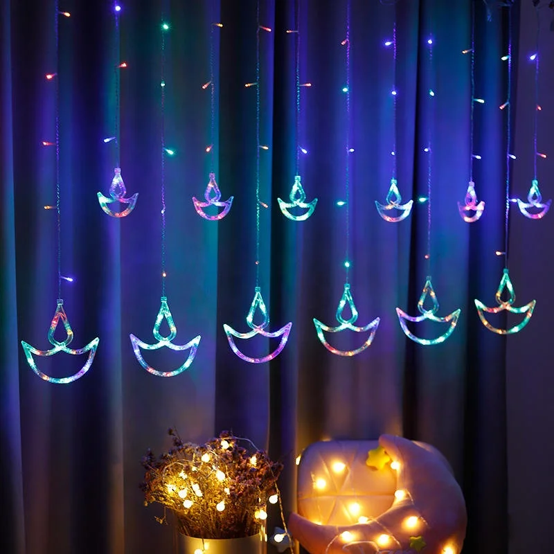 Muslim EID Lamp Curtain Lamp Diwali Anchor Curtain Lights Diya Lights For Ramadan Party Decoration