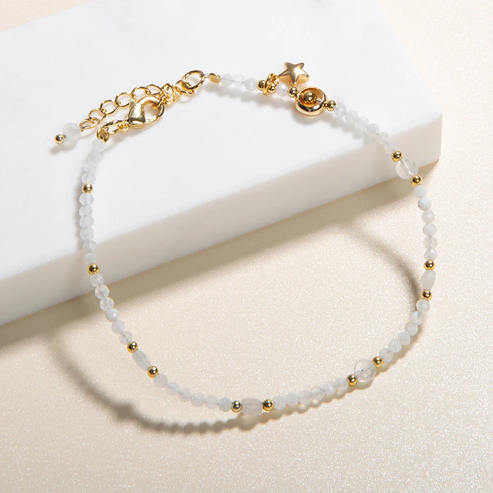 Bestone Hot Sale 2.5mm Natural Moonstone Beaded Bracelet Gemstone Beads Bracelet for Women and Girls
