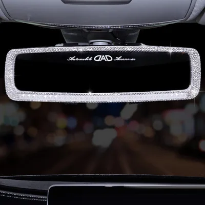 Bling Accessories Car Interior Rearview Mirror With Edge Rhinestone Decals Cover Car Interior Bling Accessories