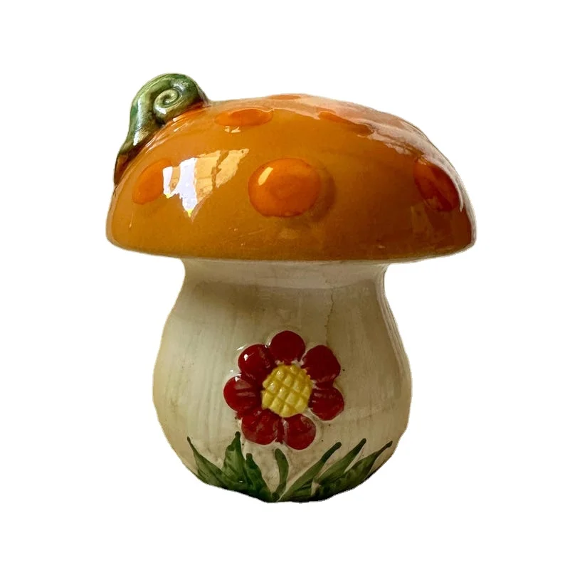 VINTAGE Ceramic Mushroom W/ Snail & Flower Piggy Bank with Painting