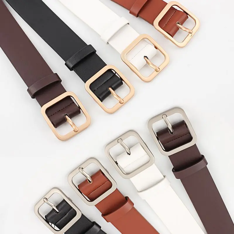 Square Buckle Faux Leather Belt  Women Casual Wild Belt Adjustable Ladies Jeans Waist Belt
