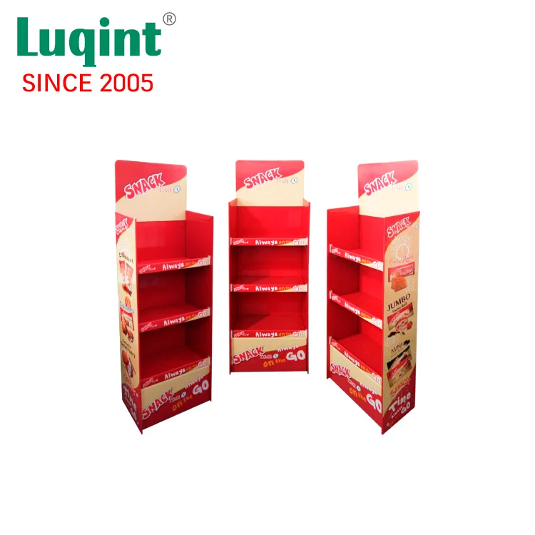 Prepack Creative Design Corrugated Cosmetic Floor Displays Stand, POS Cardboard Display Stand for Gift Bag Card Merry Christmas