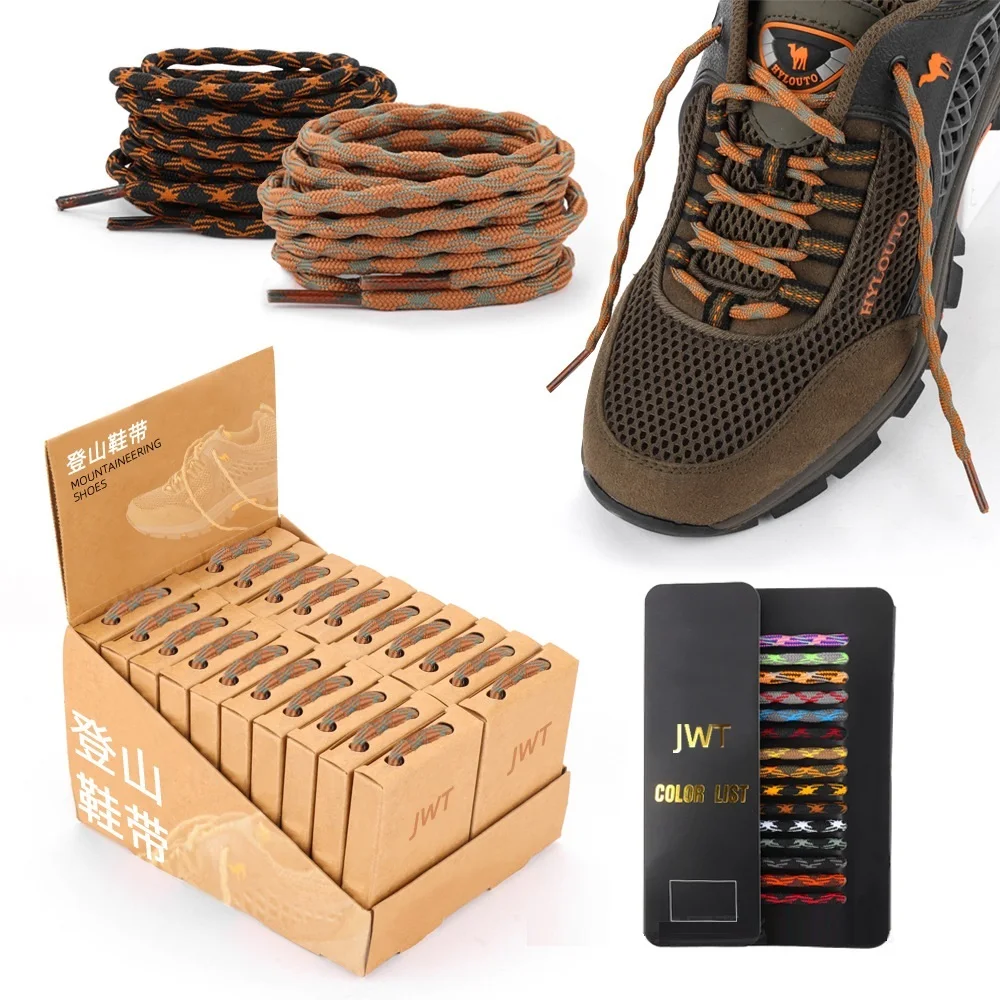 New Design Custom Hiking Walking Boot Shoelaces Round Rope Dual Coloured Striped Shoe Laces Braided Strong Rope Shoe Laces