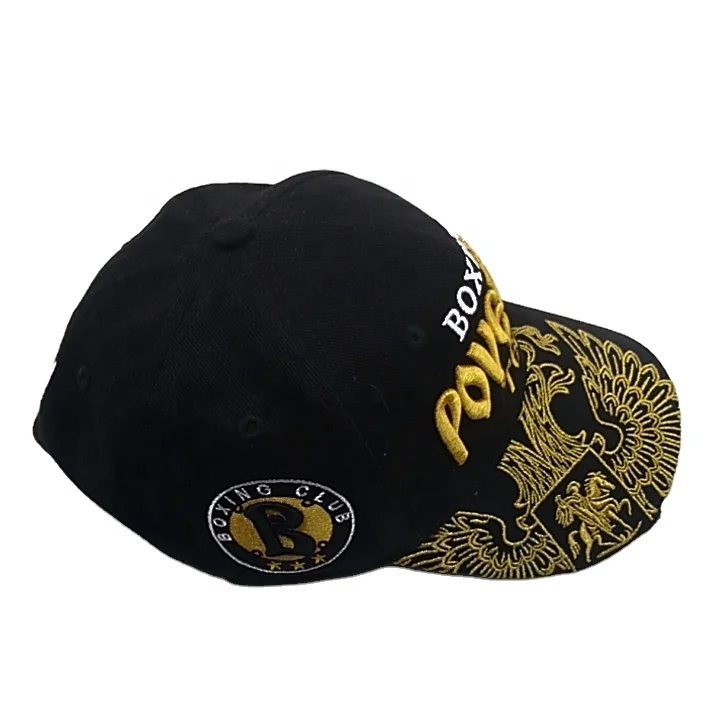 Высококачественная Стильная черная Спортивная Кепка Gorras с золотой вышивкой мужская бейсбольная кепка логотипом на заказ 6 панелей
