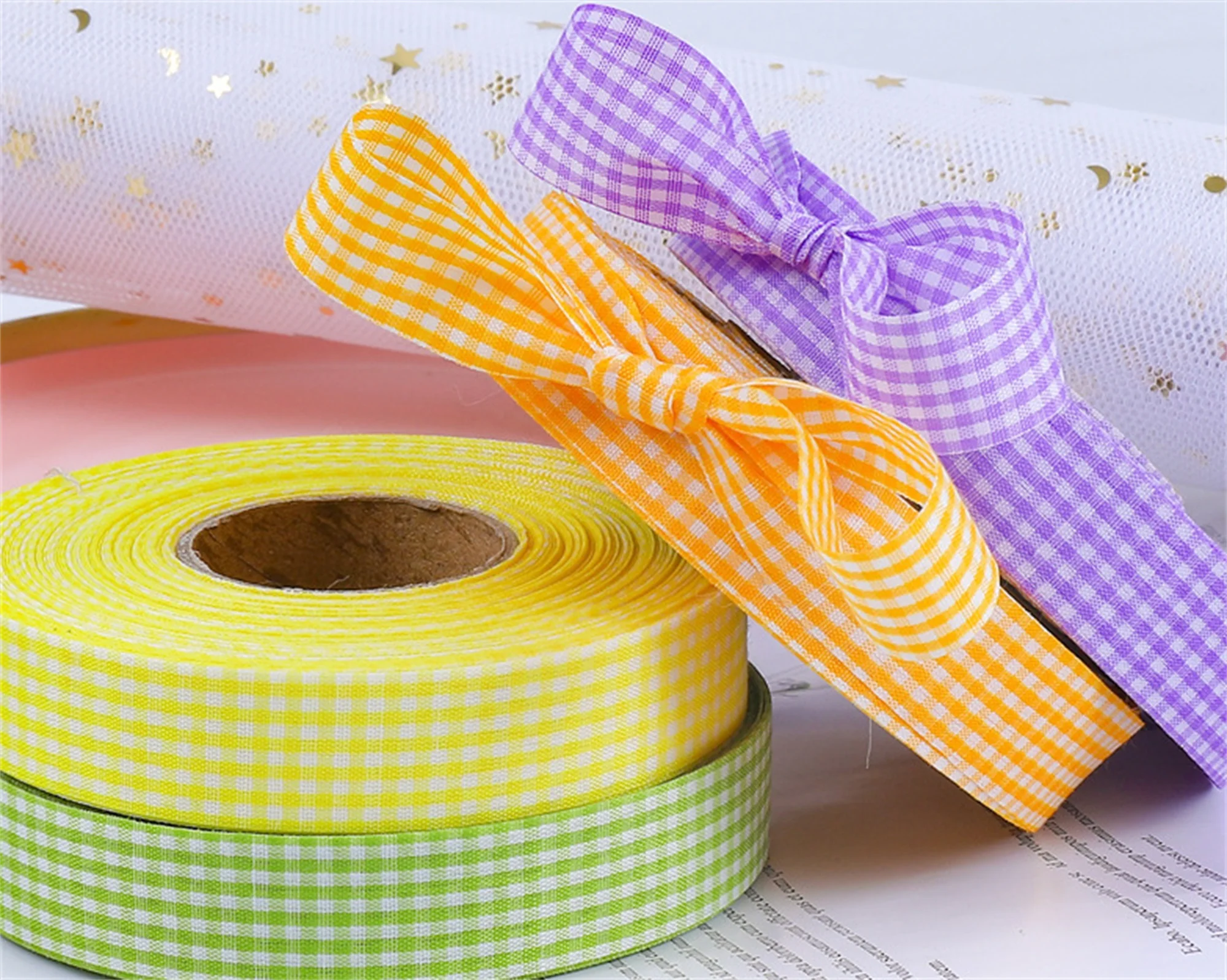 Plaid Ribbon Baking Cake Packaging Flower Ribbon Bouquet Tie Decoration Christmas Plaid webbing packaging ribbons