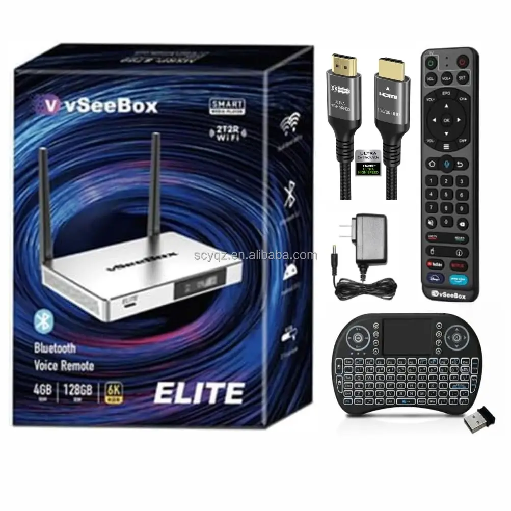 Потоковое ТВ 2024 vSee box V3 pro V1 Max Elite S4 S5 с Bluetooth голосовым пультом 32G Wi-Fi 6k
