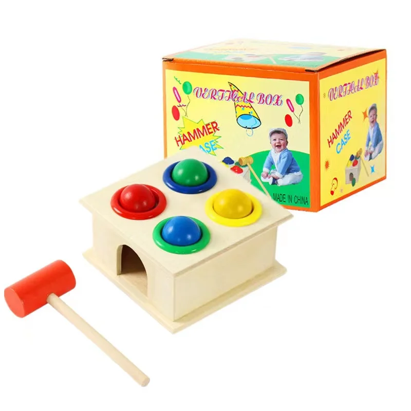 Wooden Ball Drop Toy Bench Hammer Pound and Roll Wooden Montessori Toys Learning Kids Birthday Gift Educational Toy for Toddlers