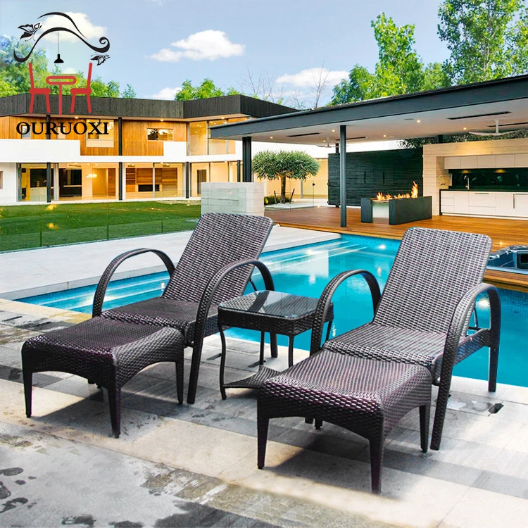 Comfortable PE Rattan Waterproof Leisure Garden Recliner Swimming Pool Outdoor Pool Furniture Sunbed Beach Lounger Sun chair