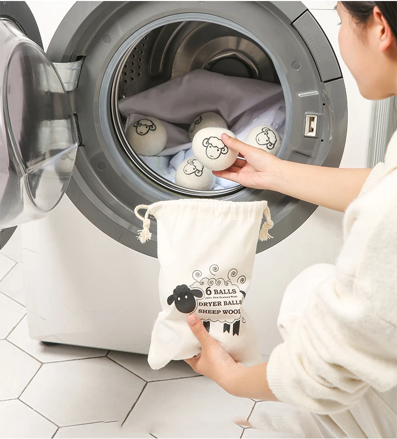 Wholesale Pack Eco Friendly Laundry Wool Dryer Balls with Cotton Bag Black White Dark Customized
