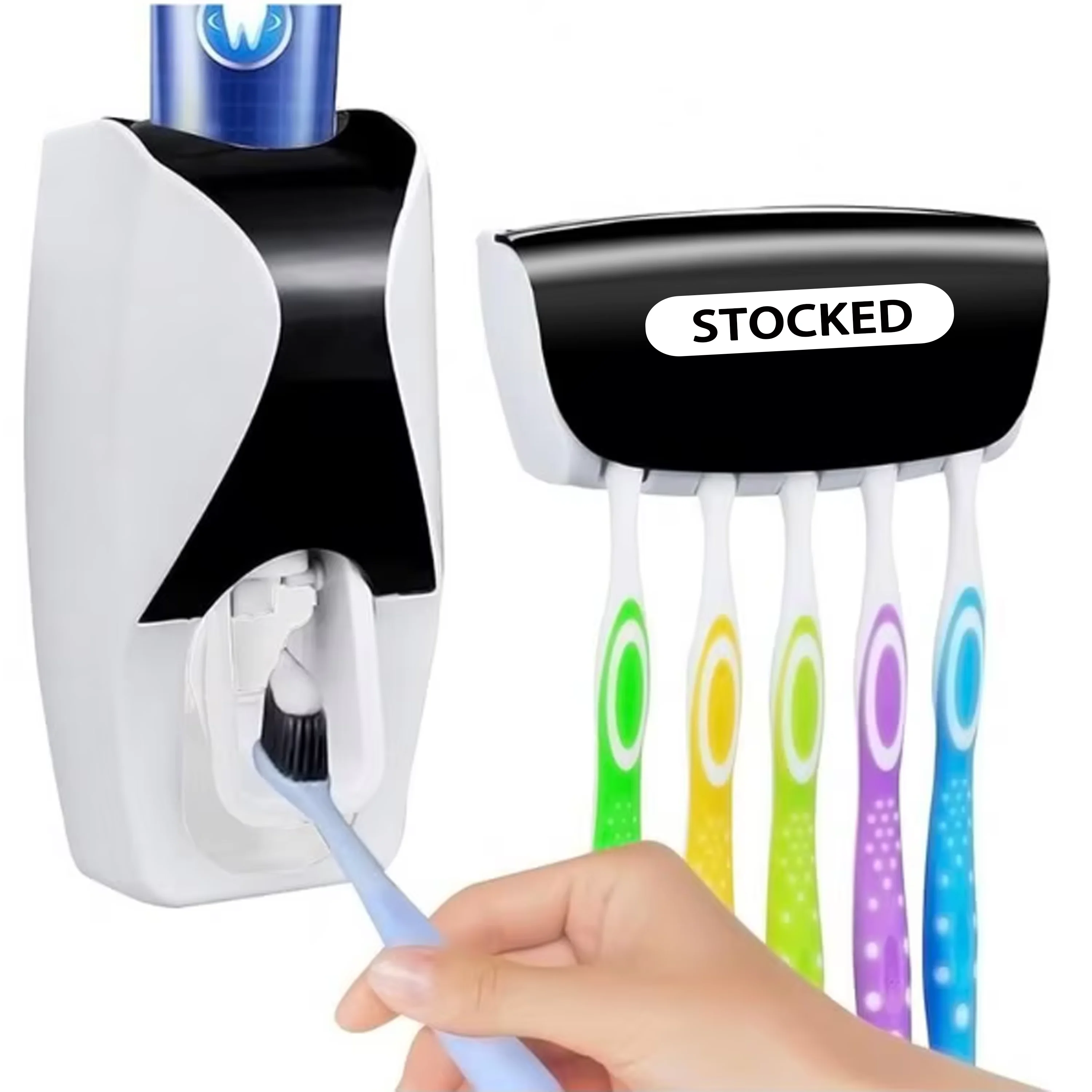 In Stock Hot Sale Dustproof Automatic Toothbrush Dispenser Toothpaste Squeezer Kit Wall Mount Bathroom Set Toothbrush Holder