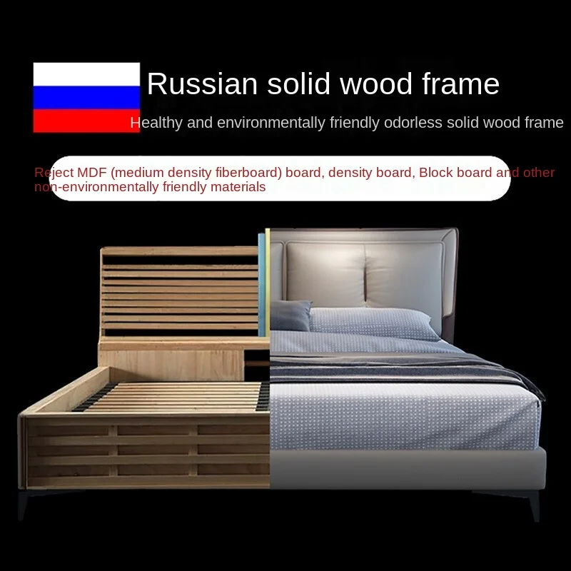 Furniture Italian Beds Master Bedroom Simple Soft Light Luxury Double Italian Modern Leather Beds double king size bed